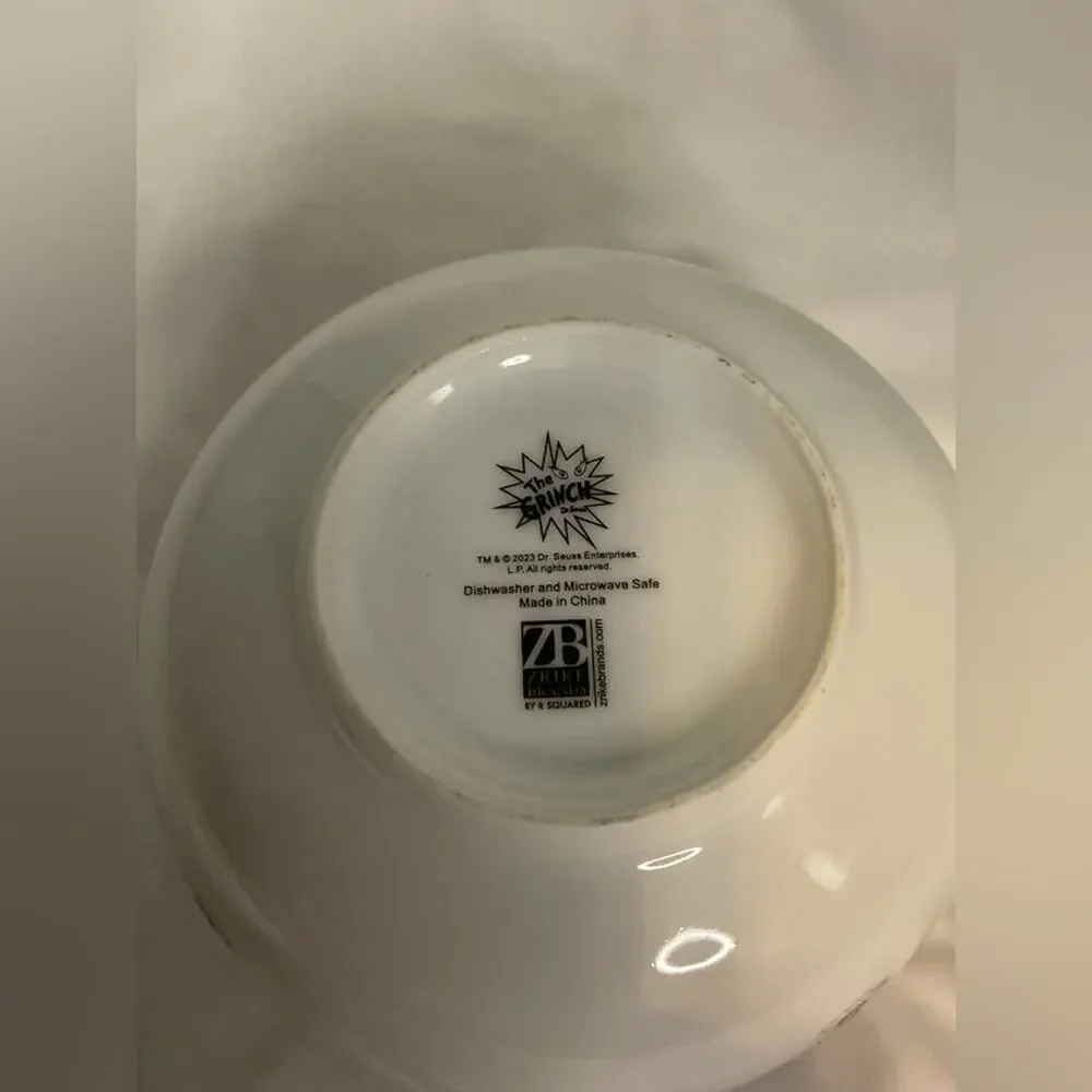 NEW ZRIKE DR SEUSS GRINCH WHO STOLE CHRISTMAS MAX WHITE CEREAL BOWL